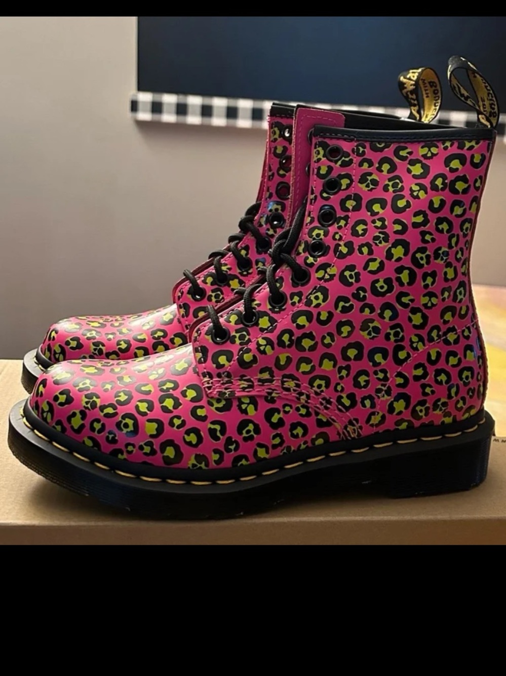 Dr Martens 1460 Loud Leopard Clash Pink Leather Waterproof Boots